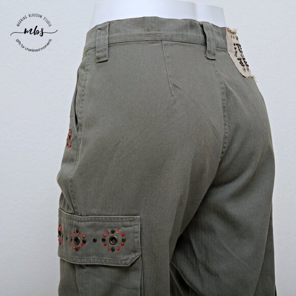 NWT !It Jeans Beads Studded High Rise Jeweled Wide Leg Drawstring Pants - Picture 6 of 11